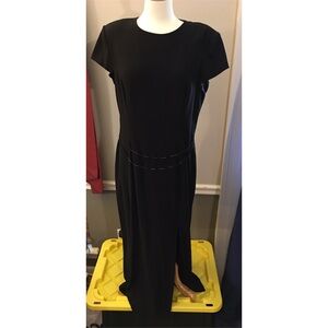 Black Short-Sleeve Maxi Dress with Side Slit